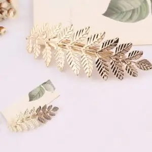Hair Clip, Gold Feather Leaf Flower