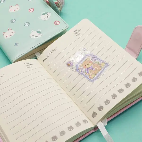 Mini Pocket Notebook, Cat Cartoon Hardcover - Image 2